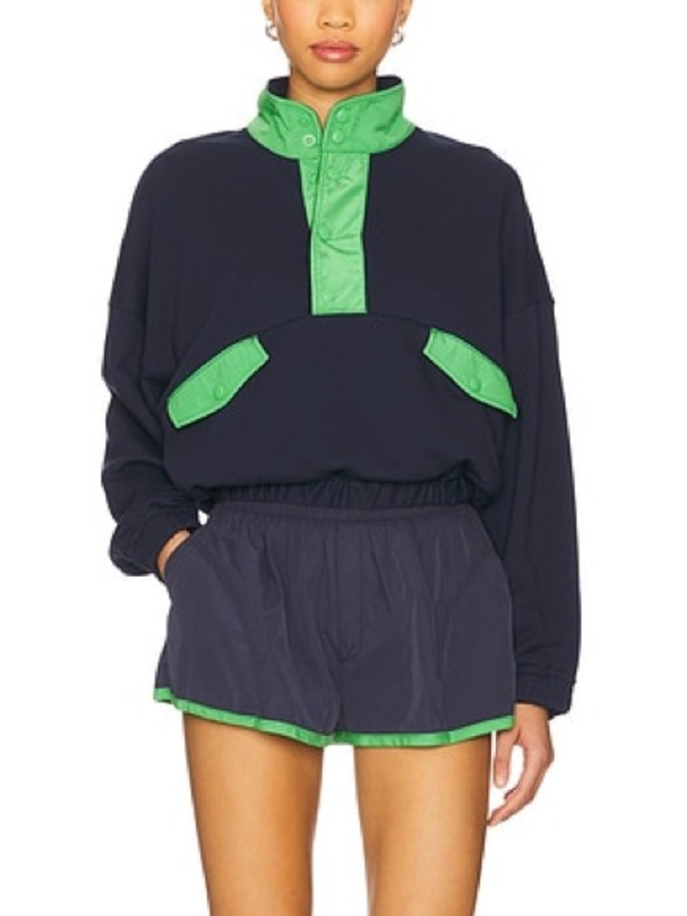 Free People FP Movement World Tour Pullover & Shorts Set - Midnight Navy - NWOT